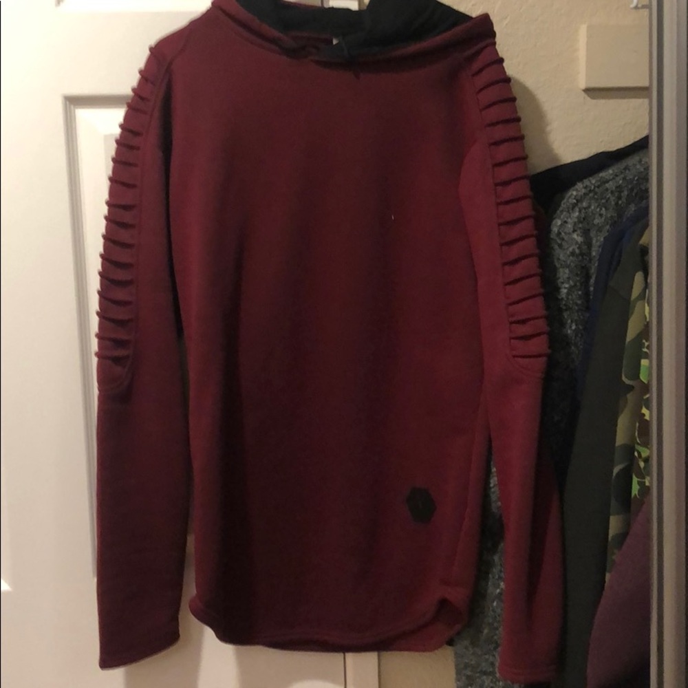 Burgundy scalloped hood hoodie